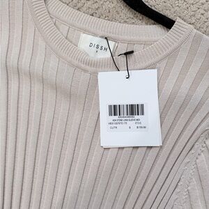 DISSH Beige Ribbed Knit Dress ADA STONE LONG SLEEVE MIDI DRESS